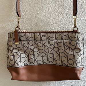 Calvin Klein Signature Brown and Cream Shoulder Bag